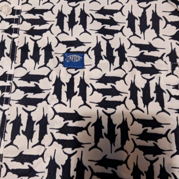 AFTCO Mens Fishing Shirt L Vented Short Sleeve Marlin Swordfish Button Down Fish - Picture 13 of 13